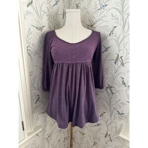 Anthropologie Puella Swing Peplum Top 3/4 Sleeve Purple Size XS Ballon Sleeve